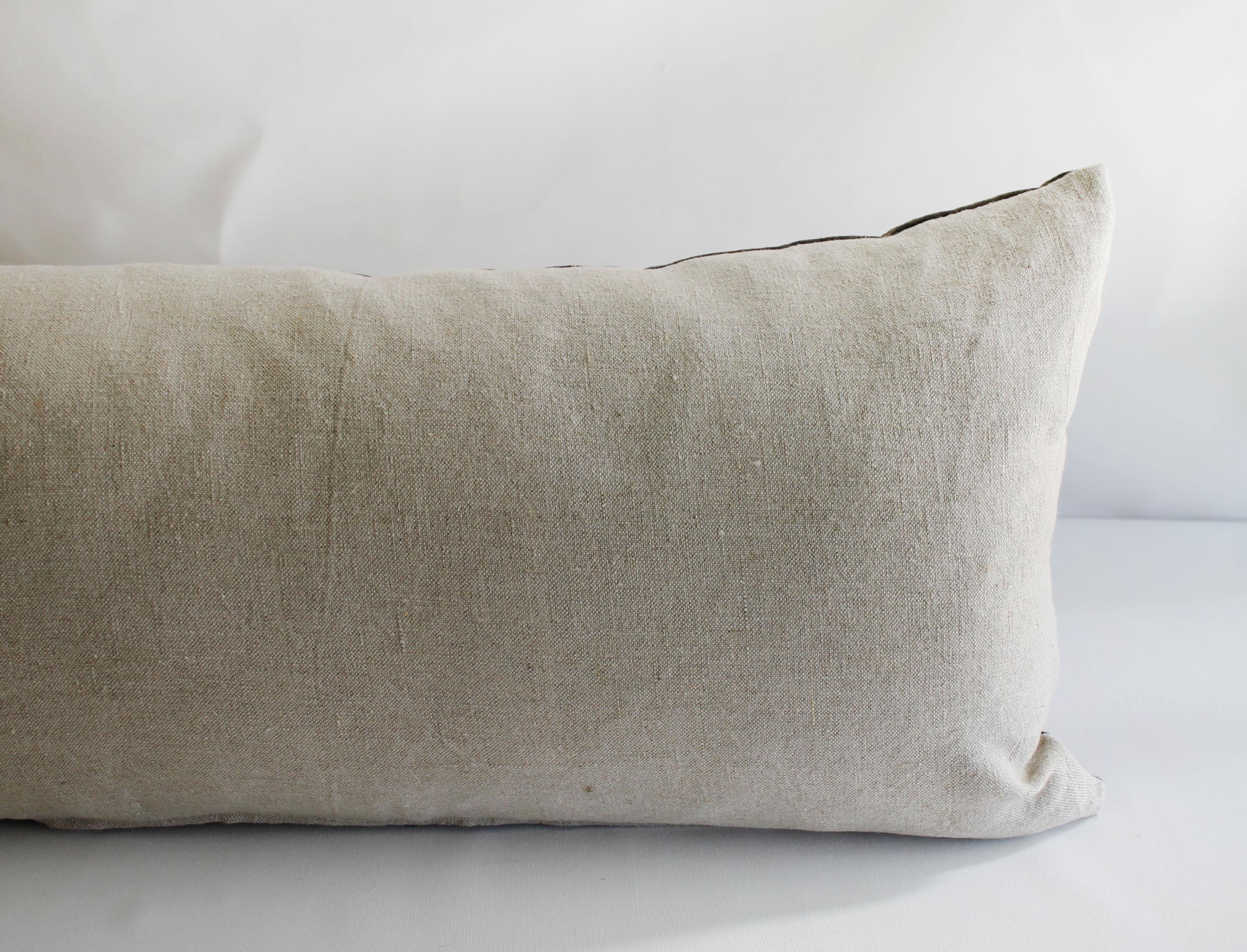 Cotton Vintage Bleached Brown Batik Textile Lumbar Pillow