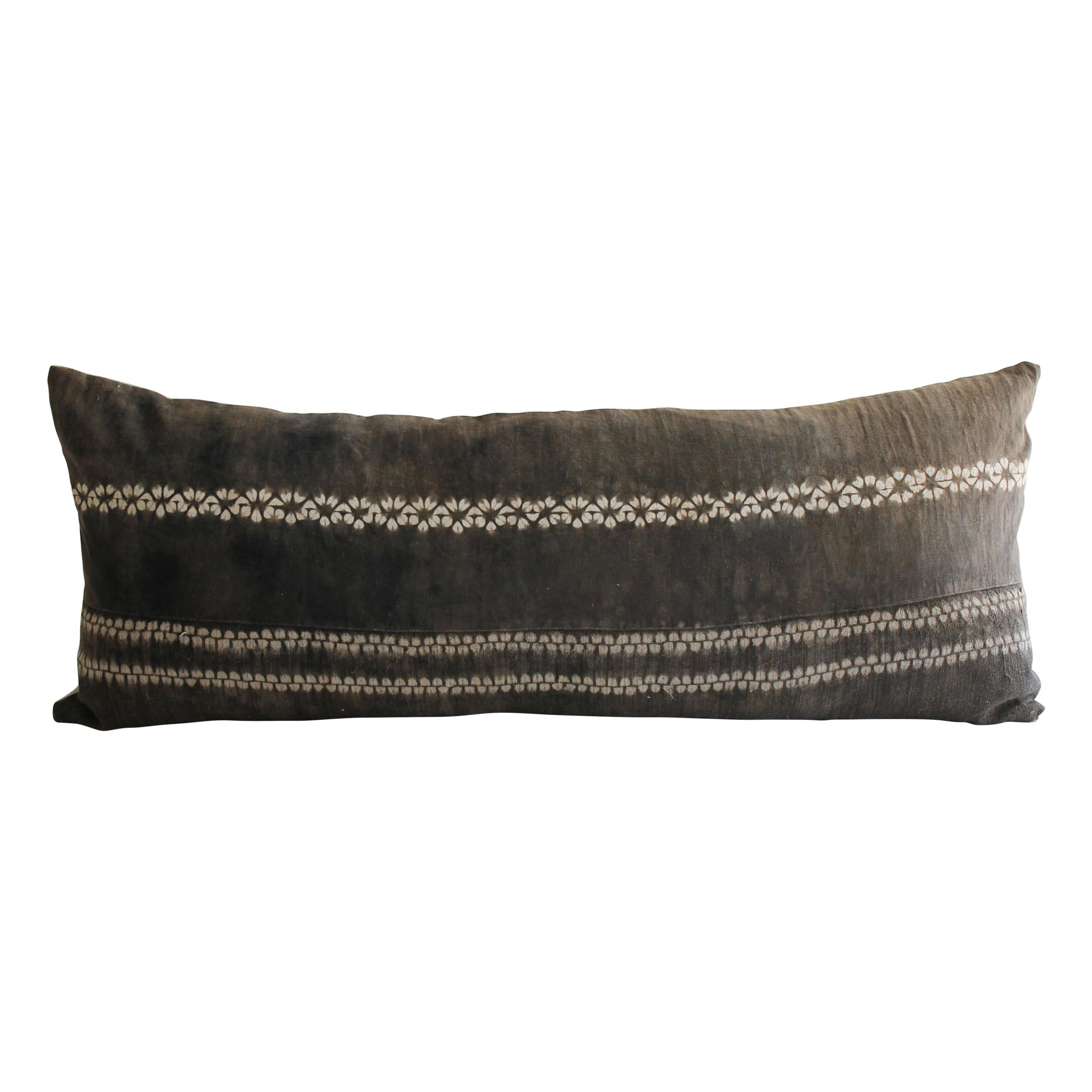 Vintage Bleached Brown Batik Textile Lumbar Pillow