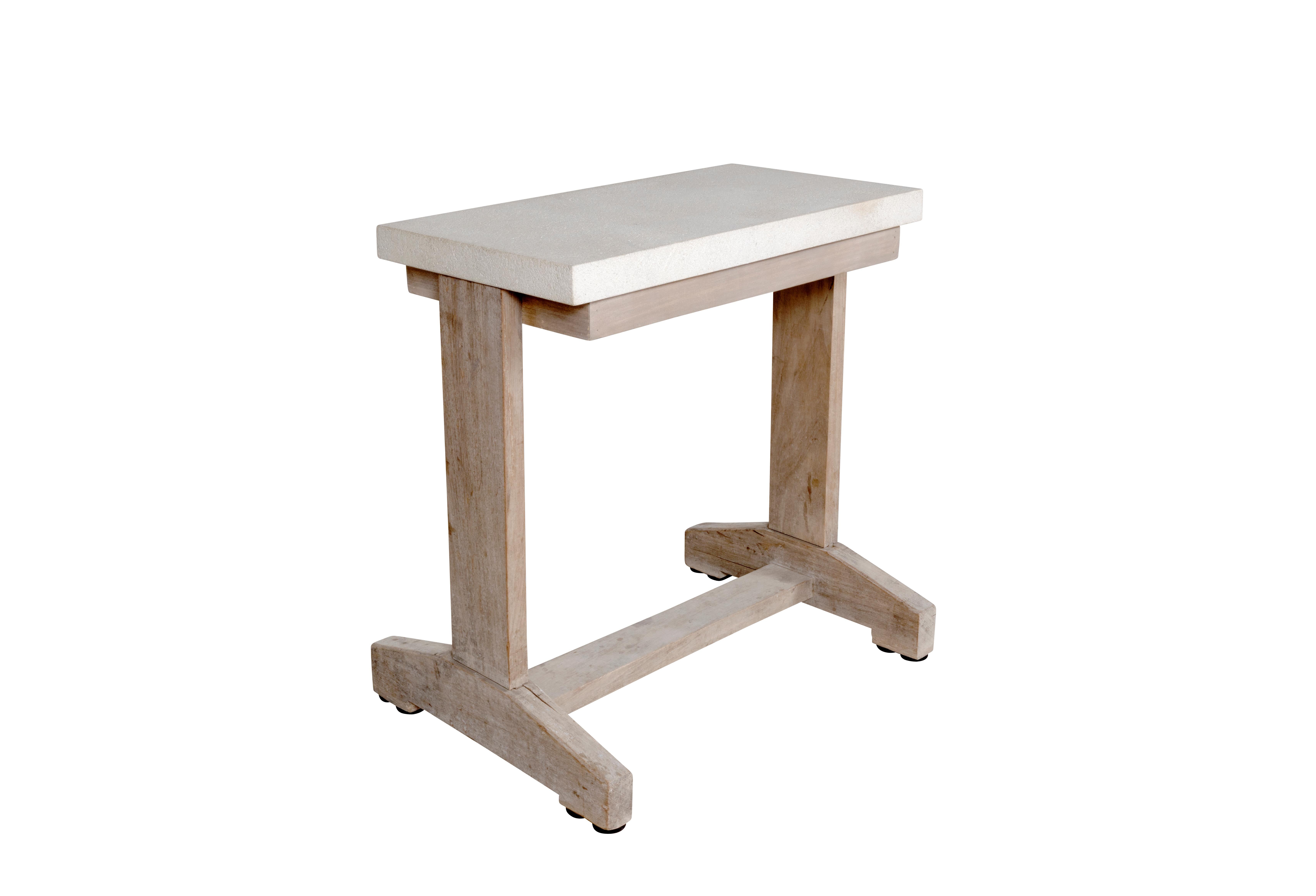 Rustic Vintage Bleached Oak Side Table with Limestone Top