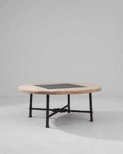 Vintage Bleached Oak with Slate Tile Wrought Iron Coffee Table
