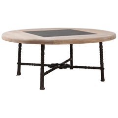 Vintage Bleached Oak with Slate Tile Wrought Iron Coffee Table