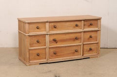 Vintage Bleached Wood Chest of Nine Drawers w/Shallow Break-Front Design