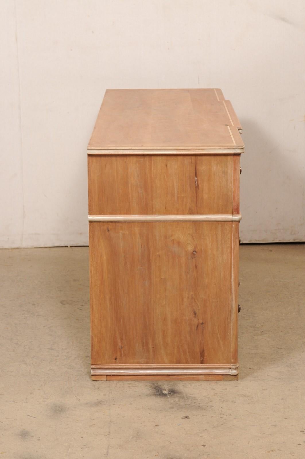 Vintage Bleached Wood Chest of Nine Drawers w/Shallow Break-Front Design In Good Condition In Atlanta, GA