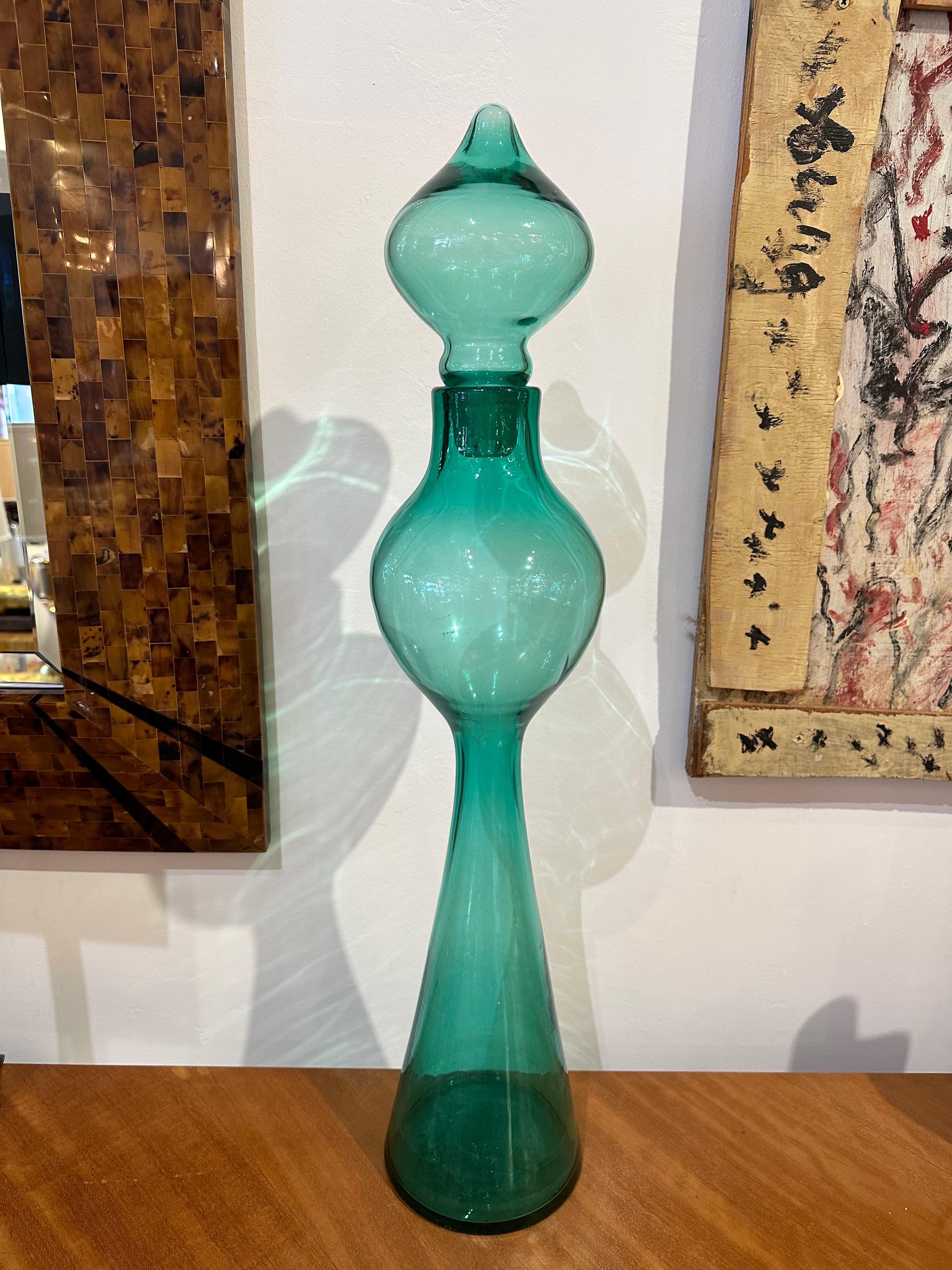 This is a wonderful example of mid-century modern Blenko architectural decanter 30 inches height, which is the 588, designed by Wayne Husted.  THIS ITEM IS LOCATED AND WILL SHIP FROM OUR MIAMI, FLORIDA SHOWROOM.