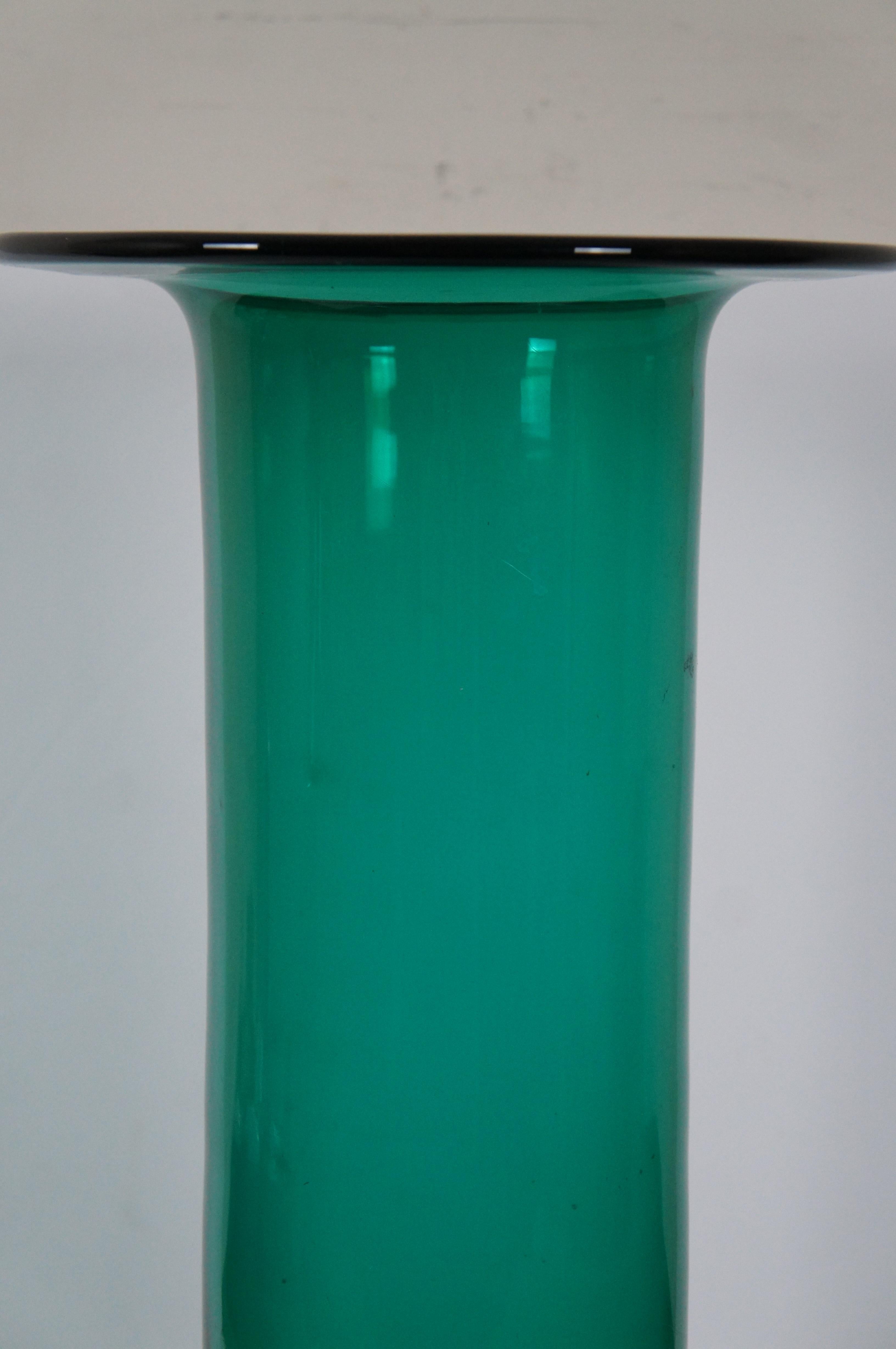 Vintage Blenko Emerald Green Teal Hand Blown Art Glass Cylindrical Vase 20” For Sale 1