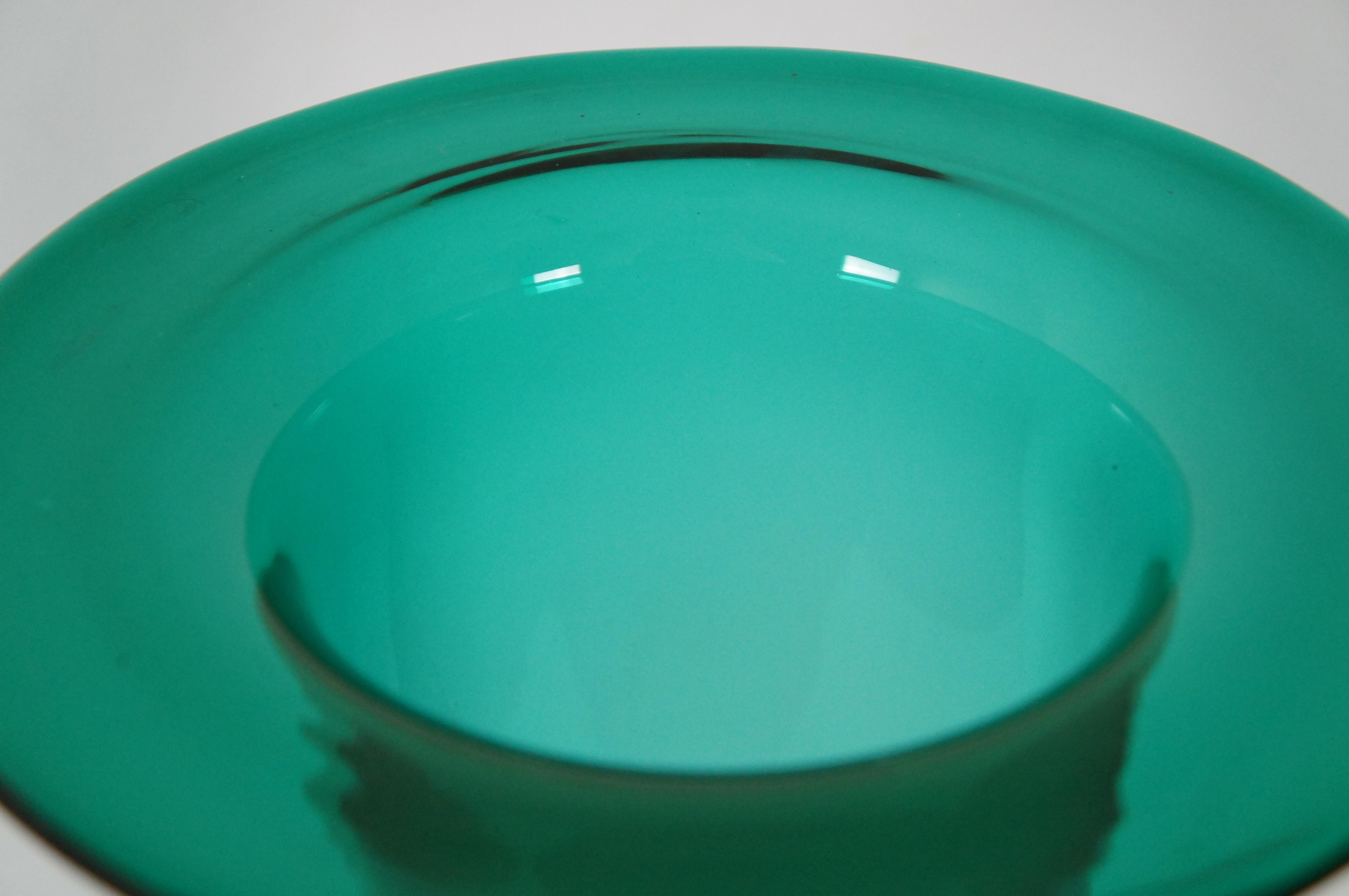 Vintage Blenko Emerald Green Teal Hand Blown Art Glass Cylindrical Vase 20” For Sale 2