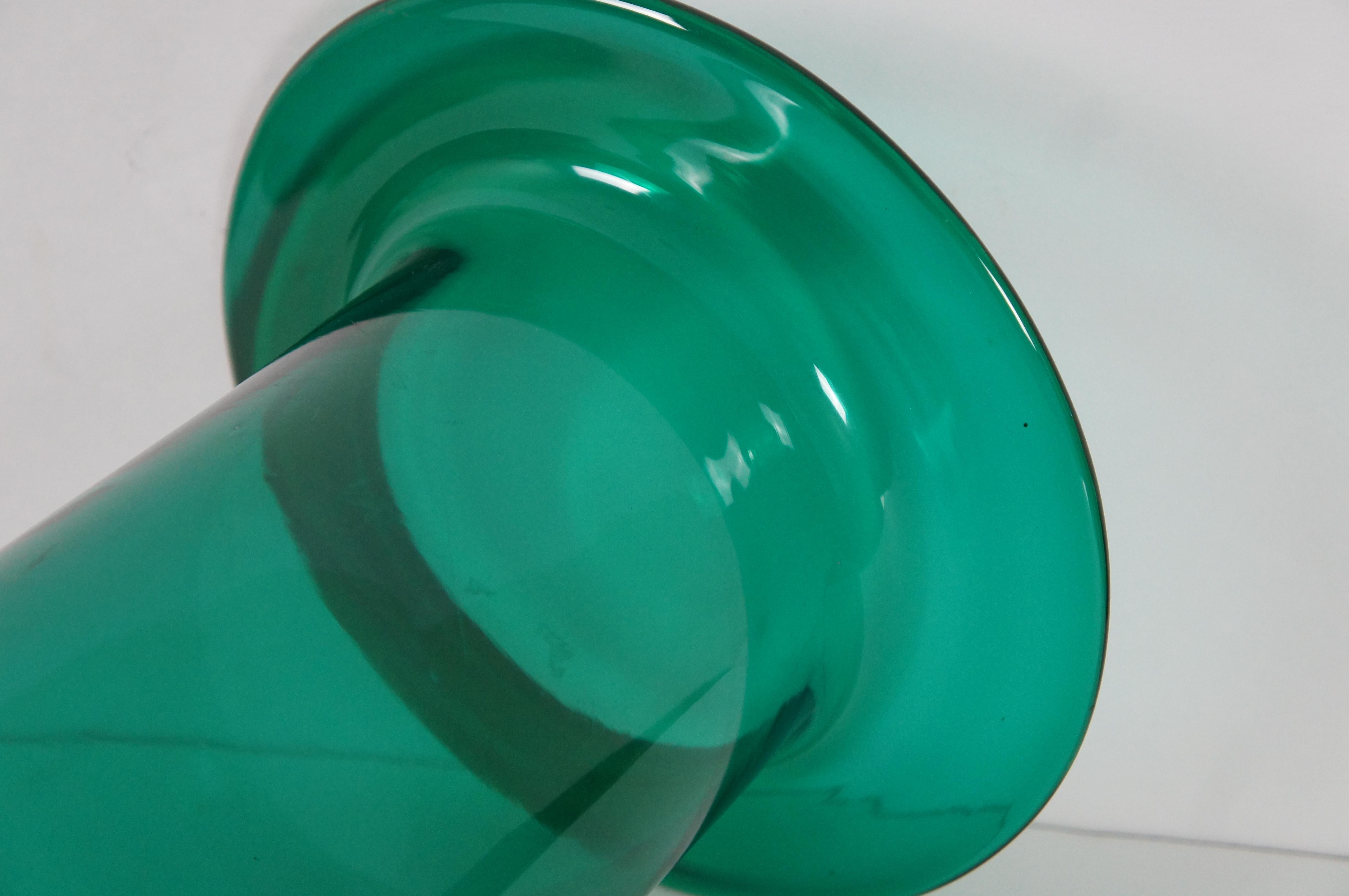 Mid-20th Century Vintage Blenko Emerald Green Teal Hand Blown Art Glass Cylindrical Vase 20” For Sale