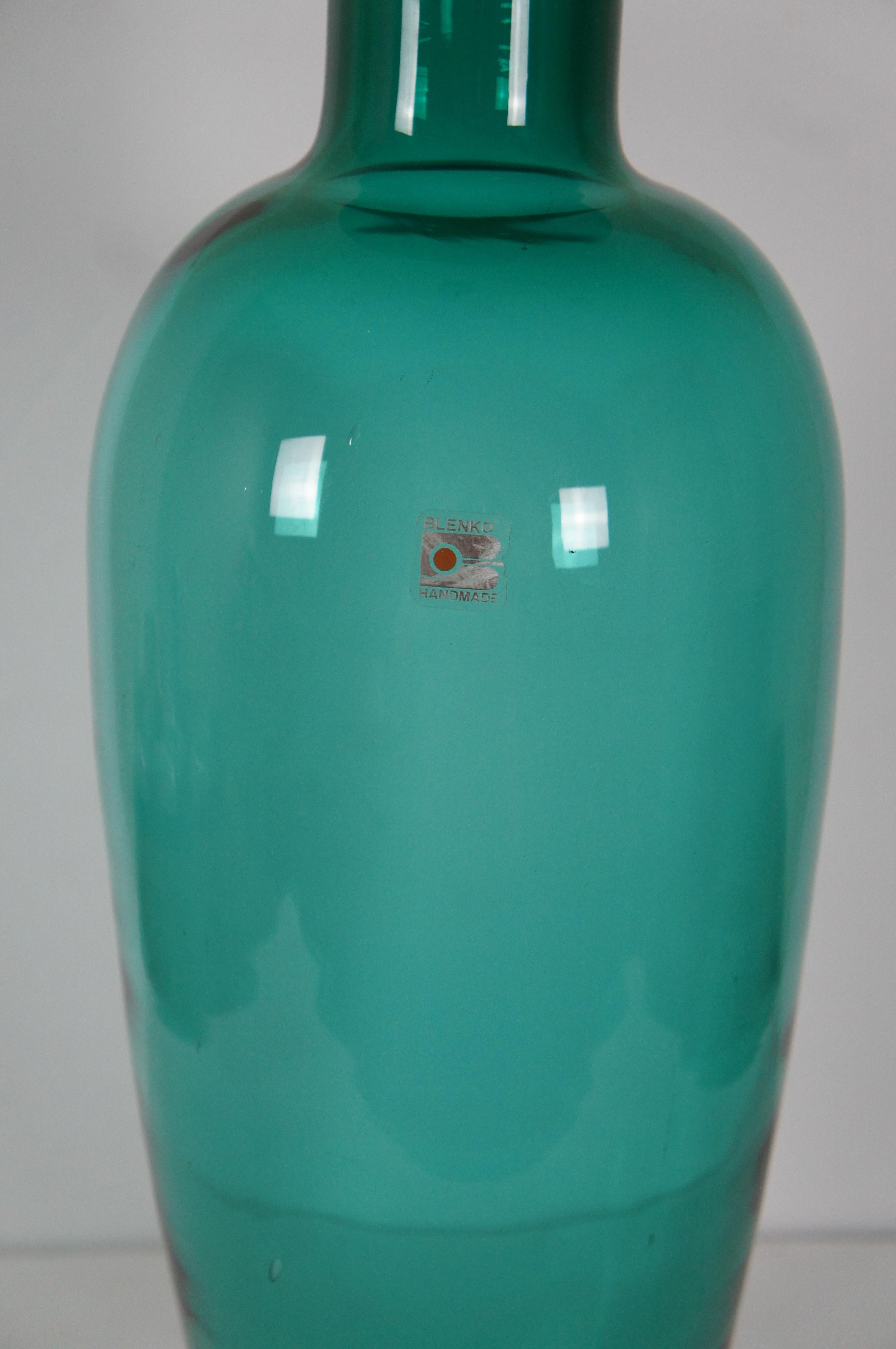 Vintage Blenko Emerald Green Teal Hand Blown Art Glass Vase 19” 3