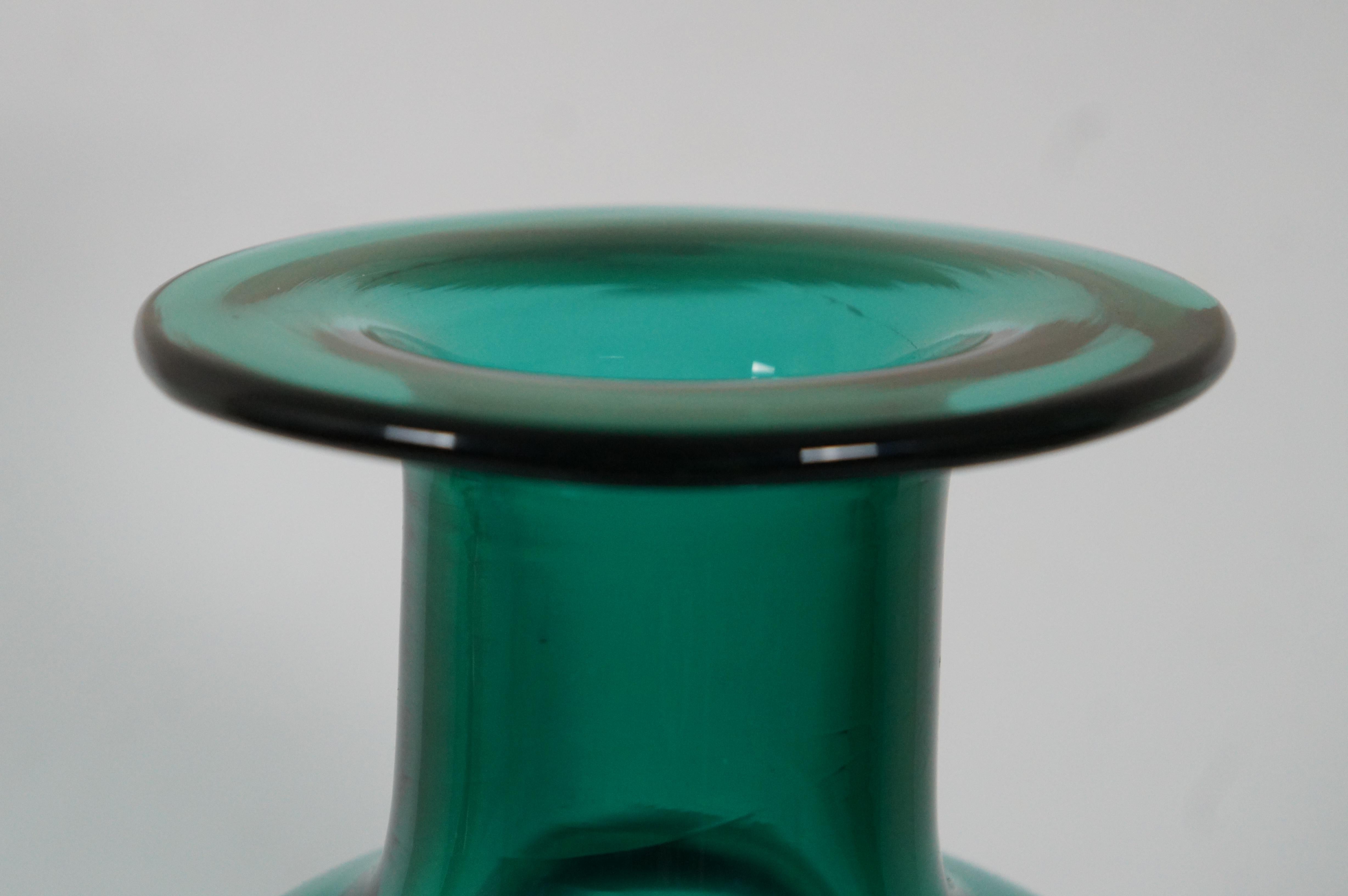 Vintage Blenko Emerald Green Teal Hand Blown Art Glass Vase 19” 4
