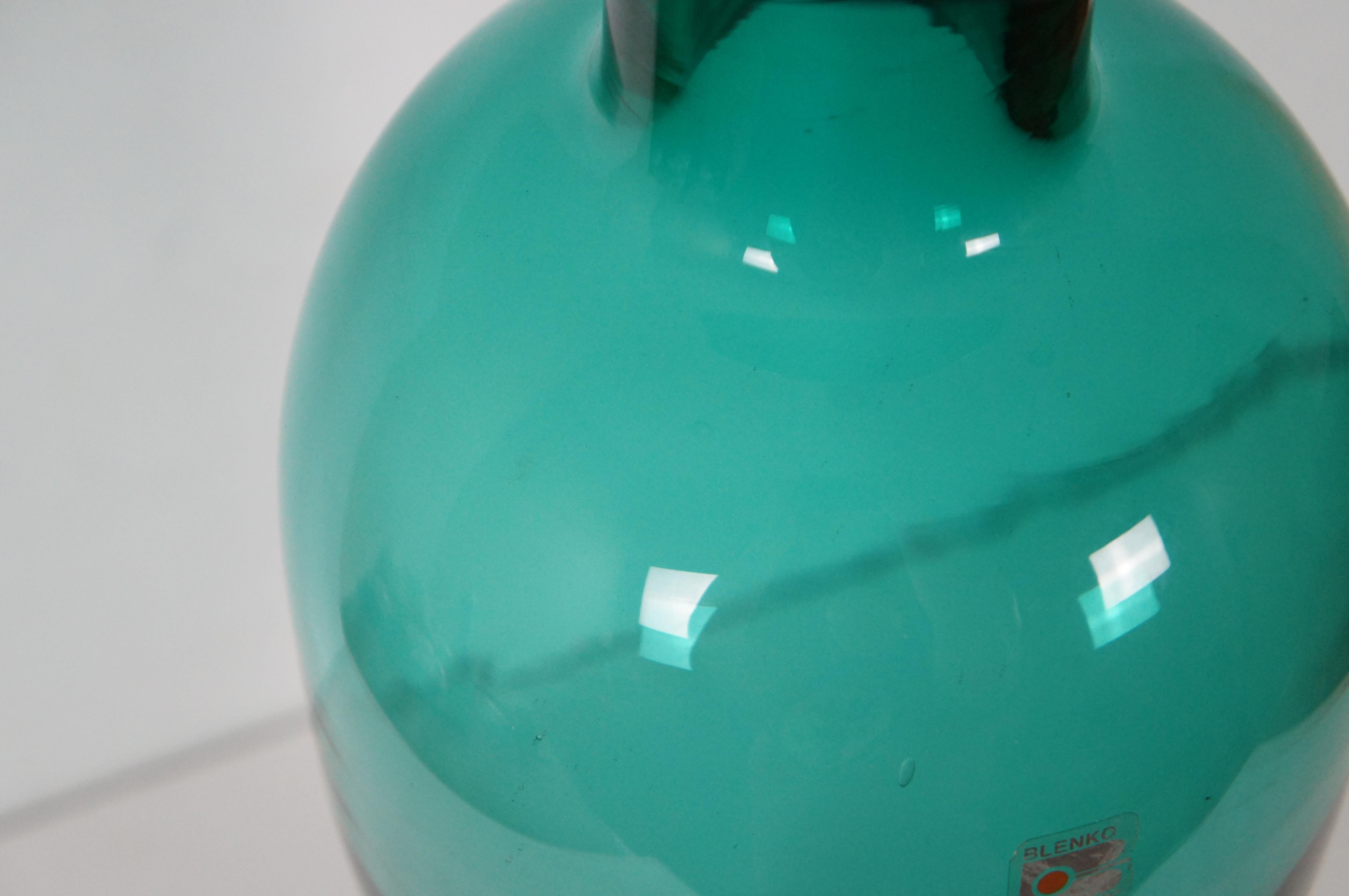 Vintage Blenko Emerald Green Teal Hand Blown Art Glass Vase 19” 5