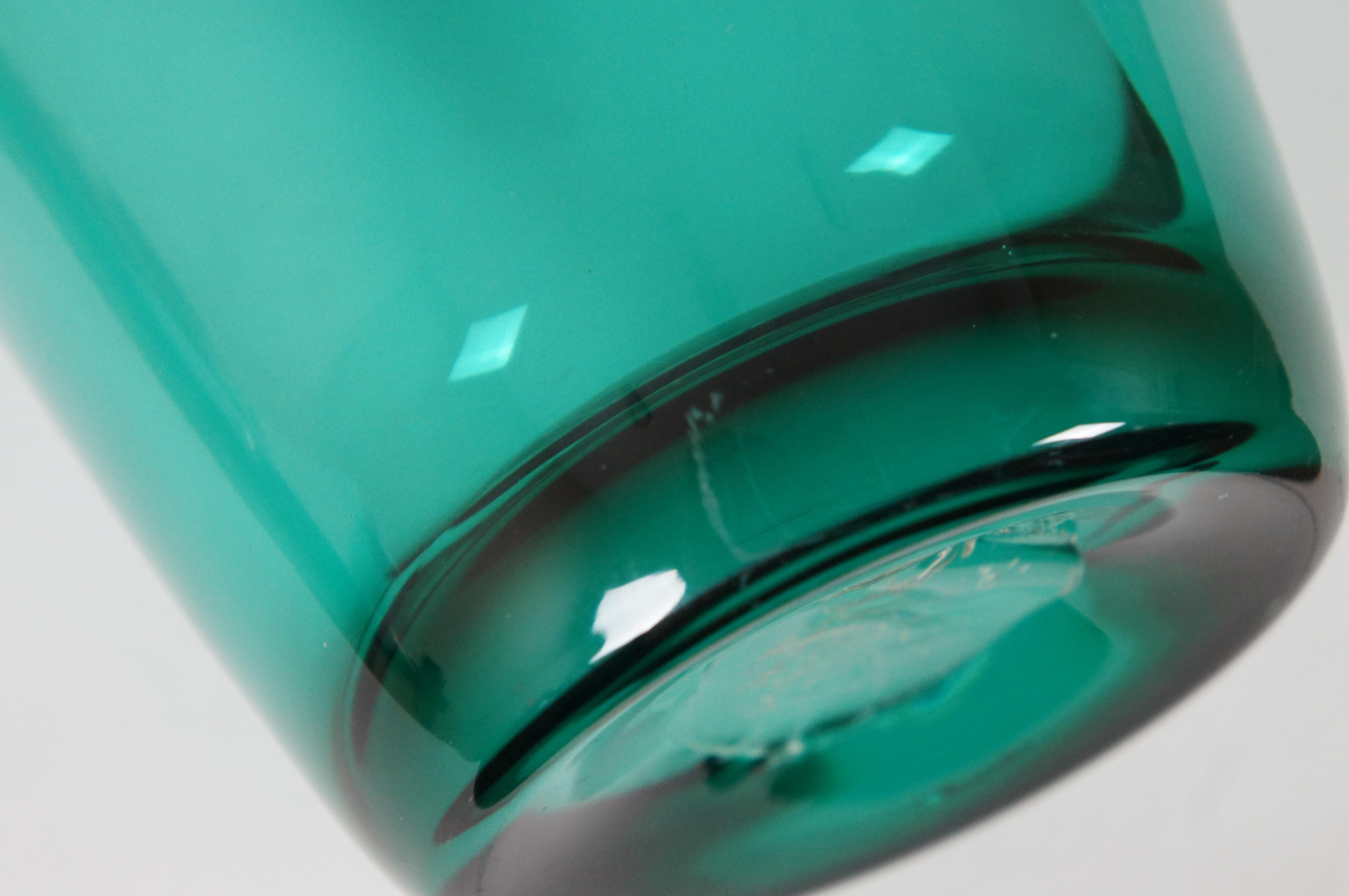 Mid-20th Century Vintage Blenko Emerald Green Teal Hand Blown Art Glass Vase 19”
