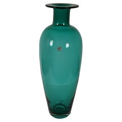Retro Blenko Emerald Green Teal Hand Blown Art Glass Vase 19”