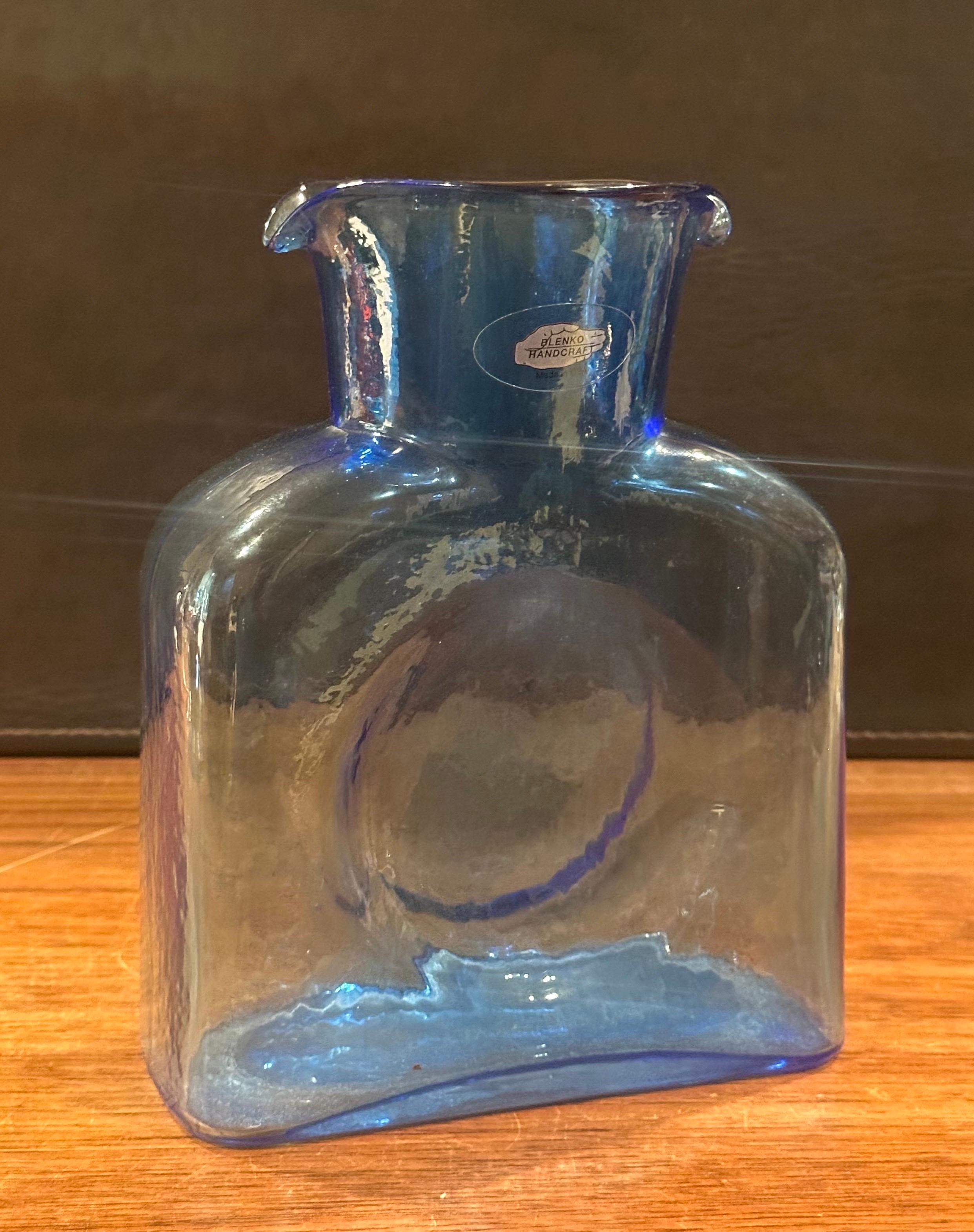 Blenko Rectangular Vase Vintage Blenko Glass Company Handcrafted Blue Art Glass Vase / Pitcher ...