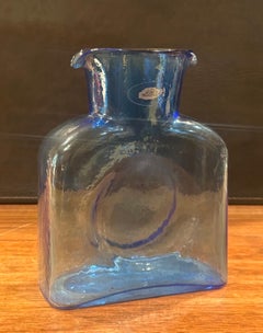 Vintage Blenko Glass Company Handcrafted Blue Art Glass Vase / Pitcher, 1960s