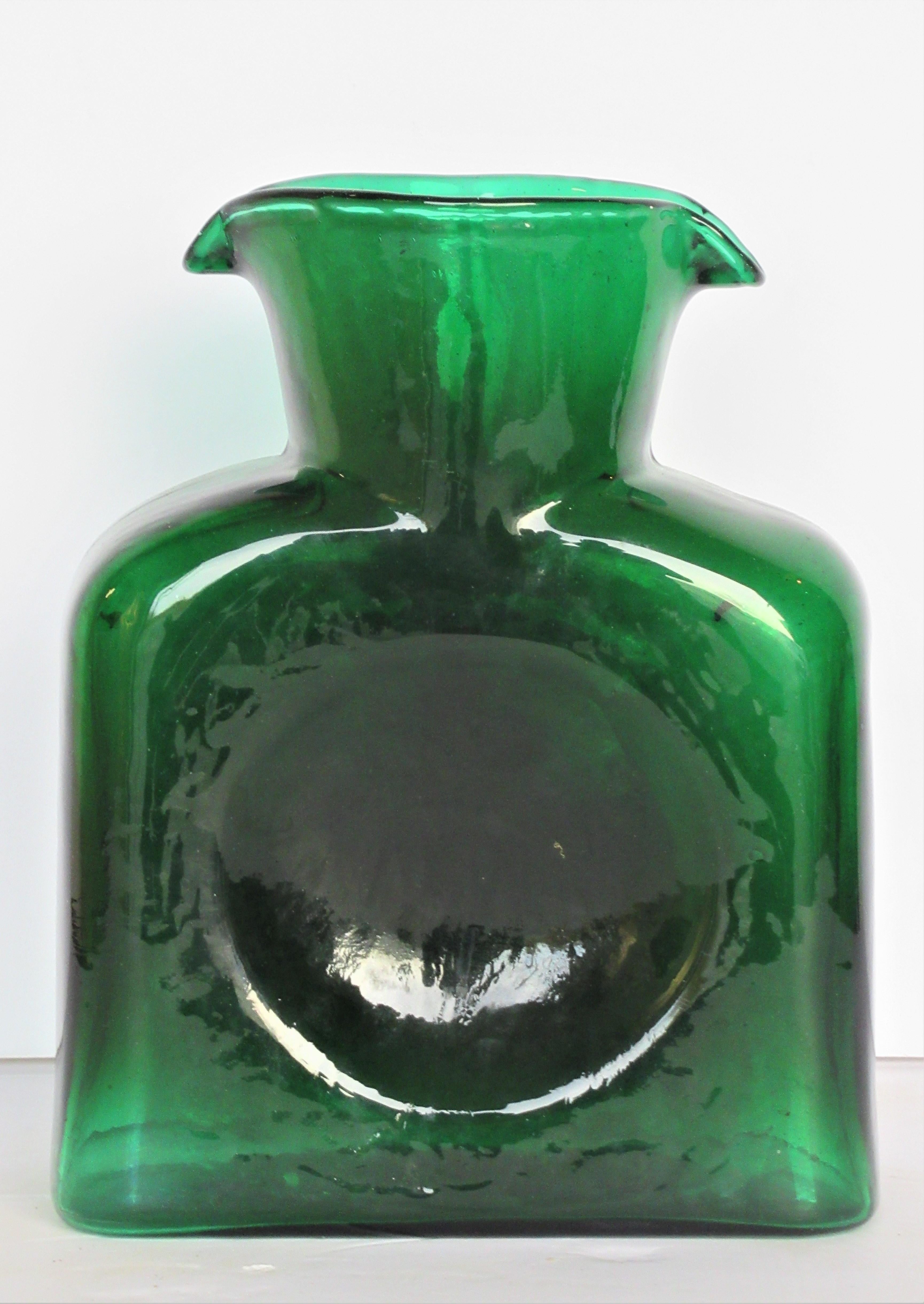 Mid-Century Modern  Blenko Emerald Green Glass Water Bottle
