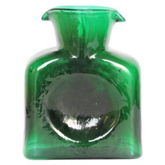 Vintage  Blenko Emerald Green Glass Water Bottle