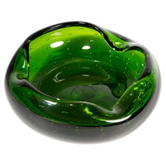 Vintage Blenko Green Glass Ashtray Catchall Bowl, UV Glass Accent