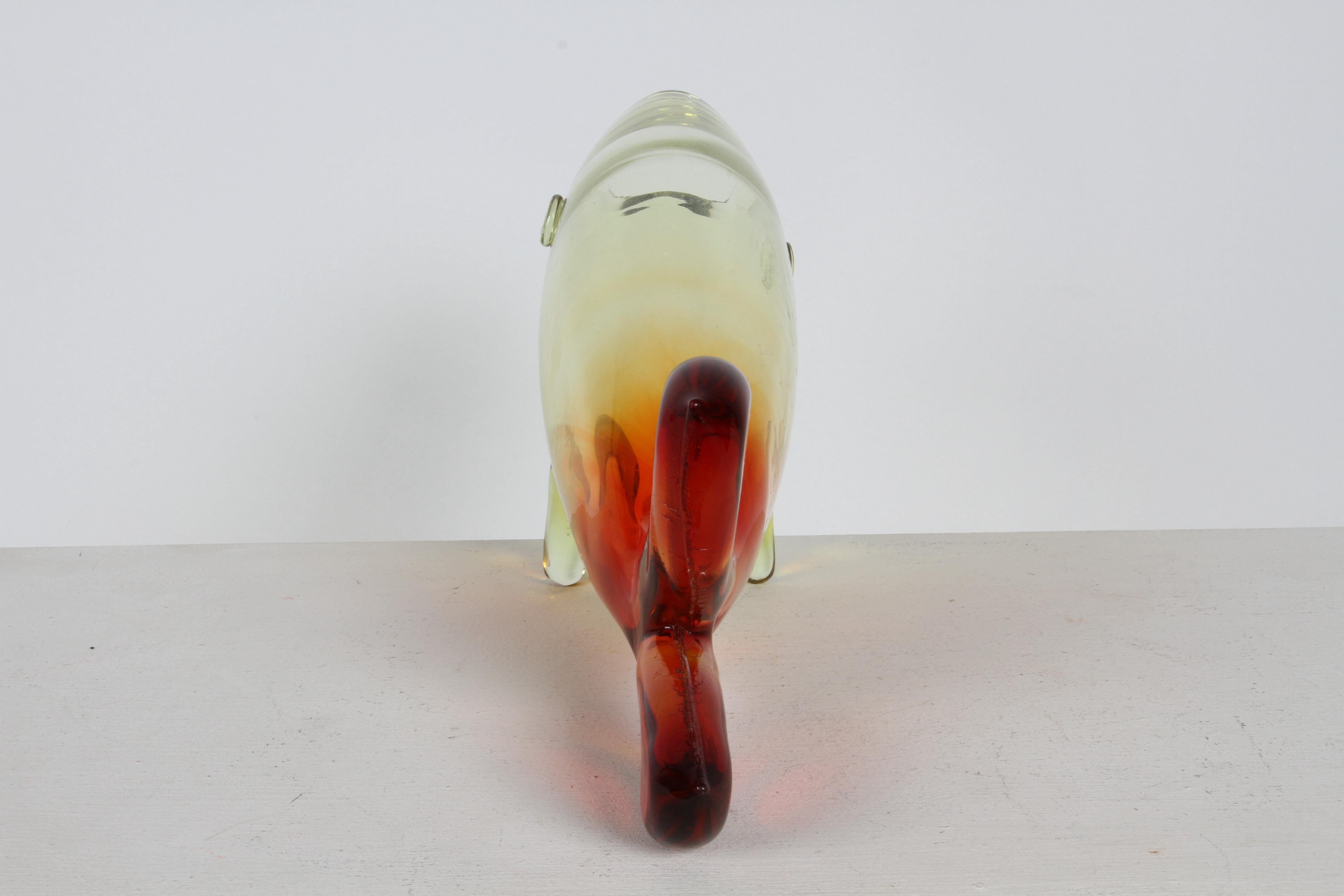 Vintage Blenko Hand Blown Glass Yellow-Red Fish Sculpture by Winslow Anderson For Sale 1