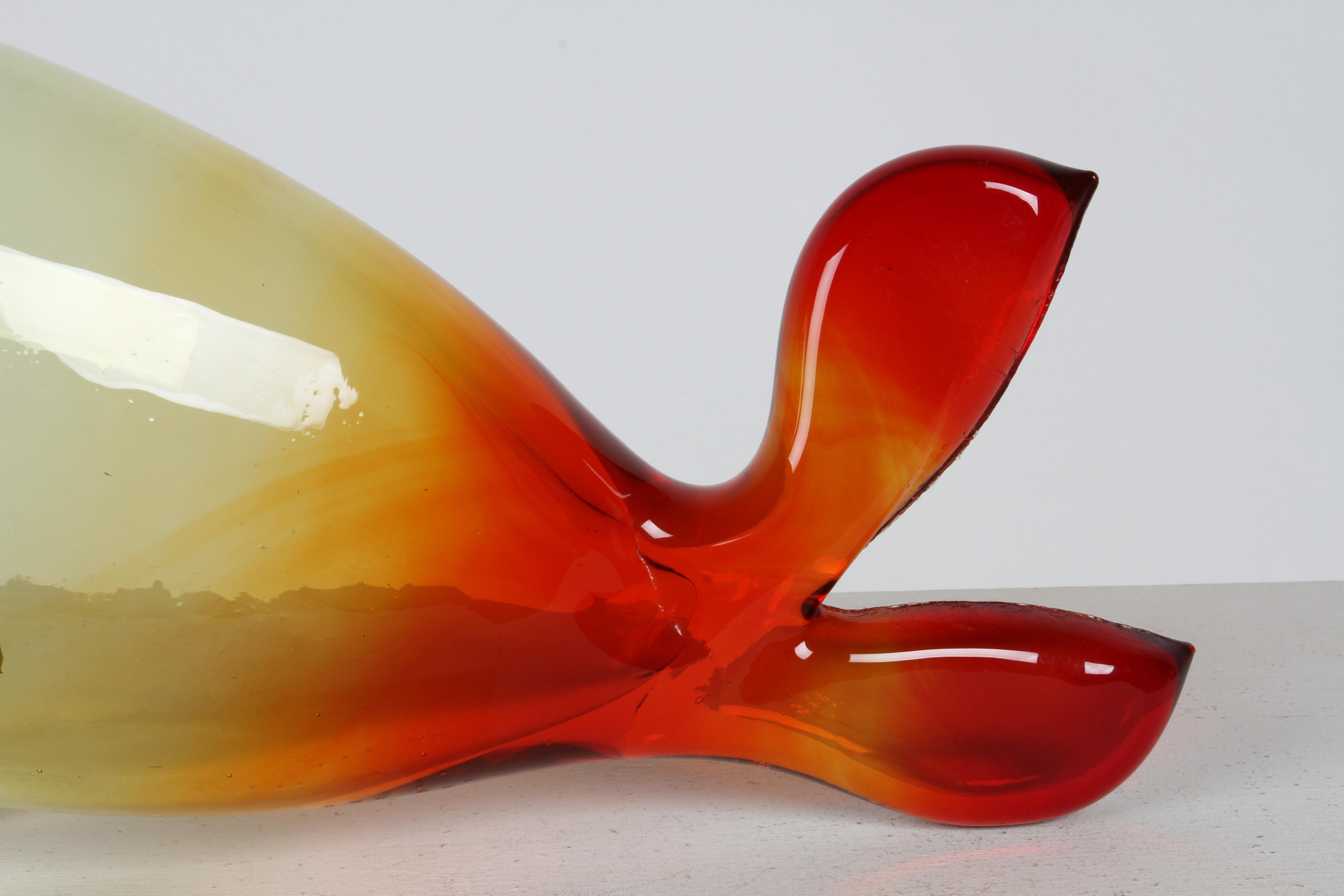 Vintage Blenko Hand Blown Glass Yellow-Red Fish Sculpture by Winslow Anderson In Good Condition For Sale In St. Louis, MO
