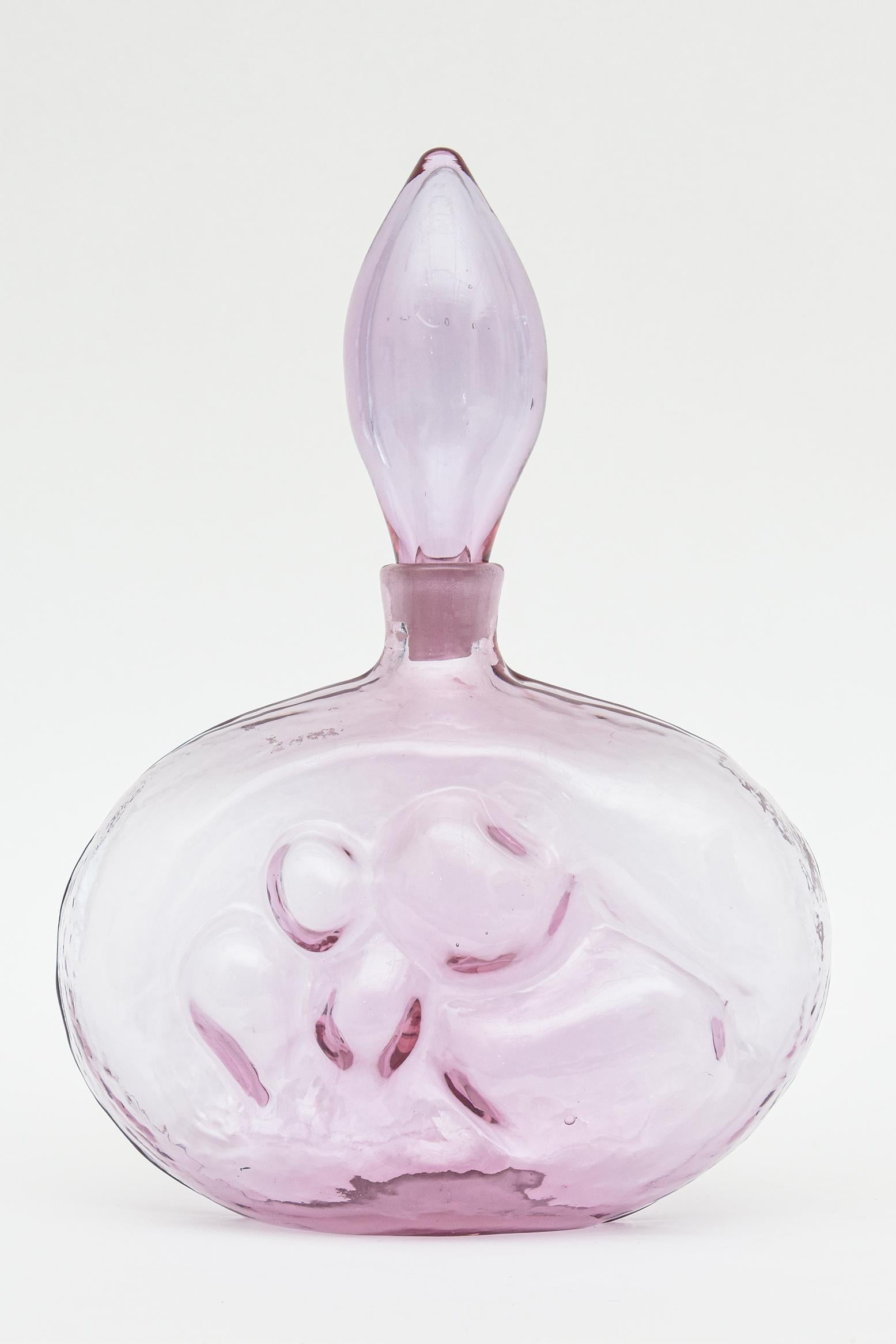 Glass Vintage Blenko Light Purple Decanter Bottle With Stopper and Molded Design For Sale