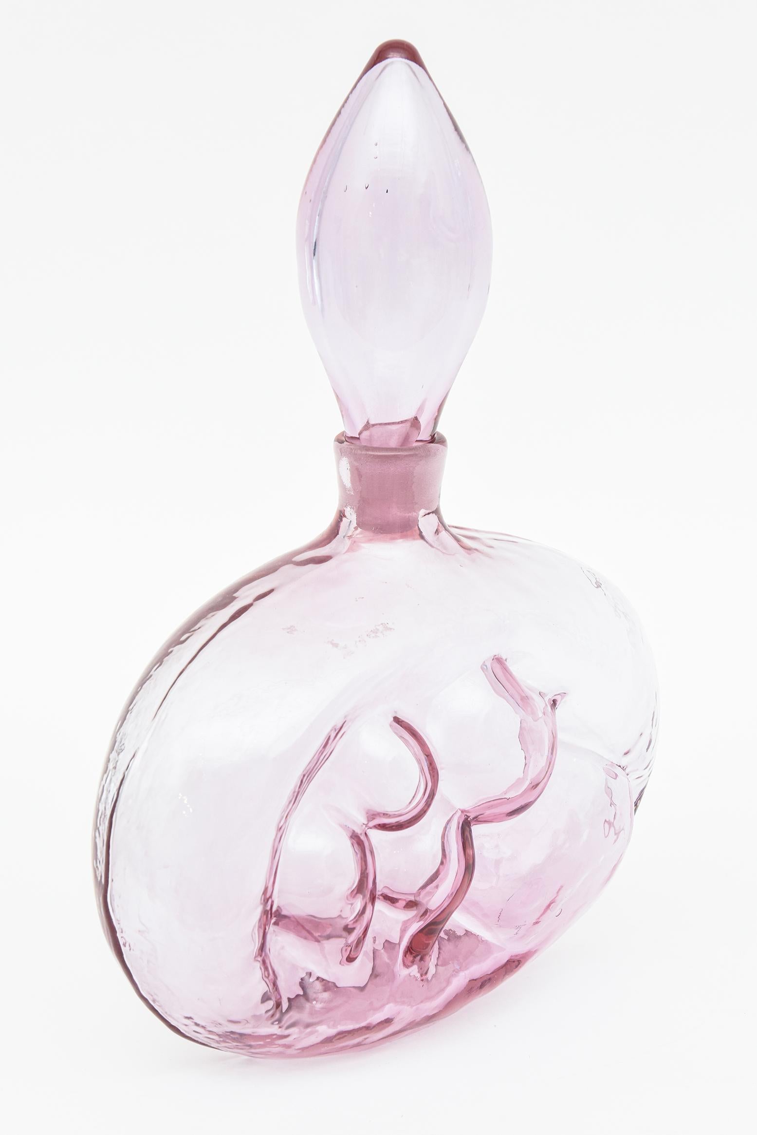 North American Vintage Blenko Light Purple Decanter Bottle With Stopper and Molded Design For Sale