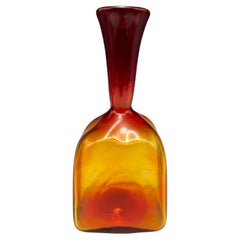 Vintage Blenko Style Amberina Red & Orange Glass Vase