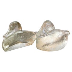 Vintage BLENKO USA Glass Duck Bookends a Pair from the 1980s