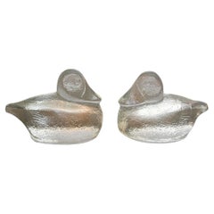 Vintage BLENKO USA Glass Duck Bookends a Pair from the 1980s