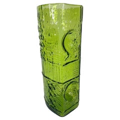 Vintage Blenko Vase in Green Glass with Overall Raised Molded Designs