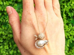 Vintage Blister Pearl and 1.23 Ct Diamond 14ct Yellow Gold Necklace