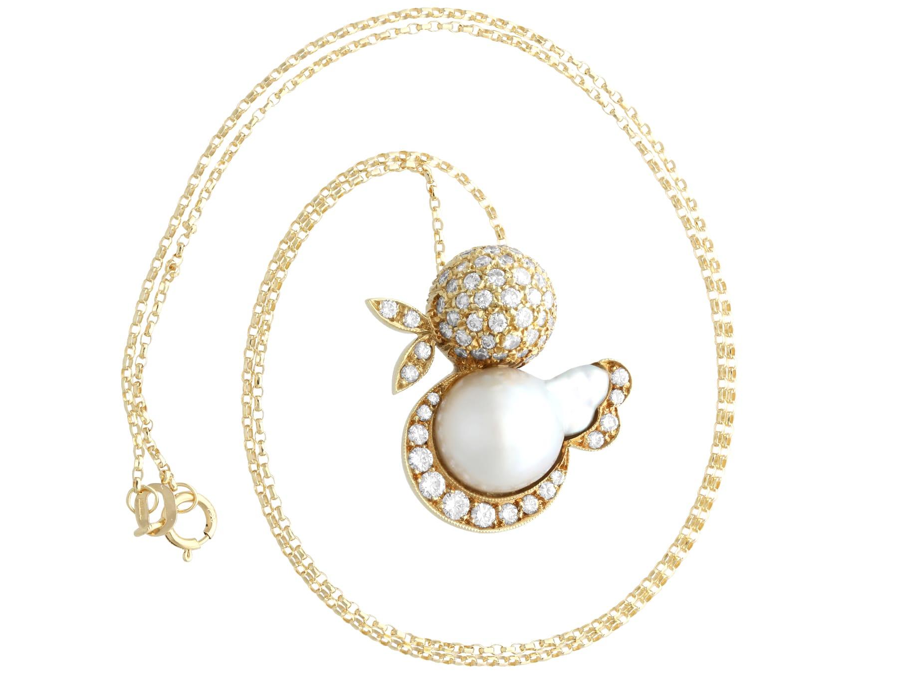 Halskette aus 14 Karat Gelbgold mit Blister-Perle und 1,23 Karat Diamant (Rundschliff) im Angebot