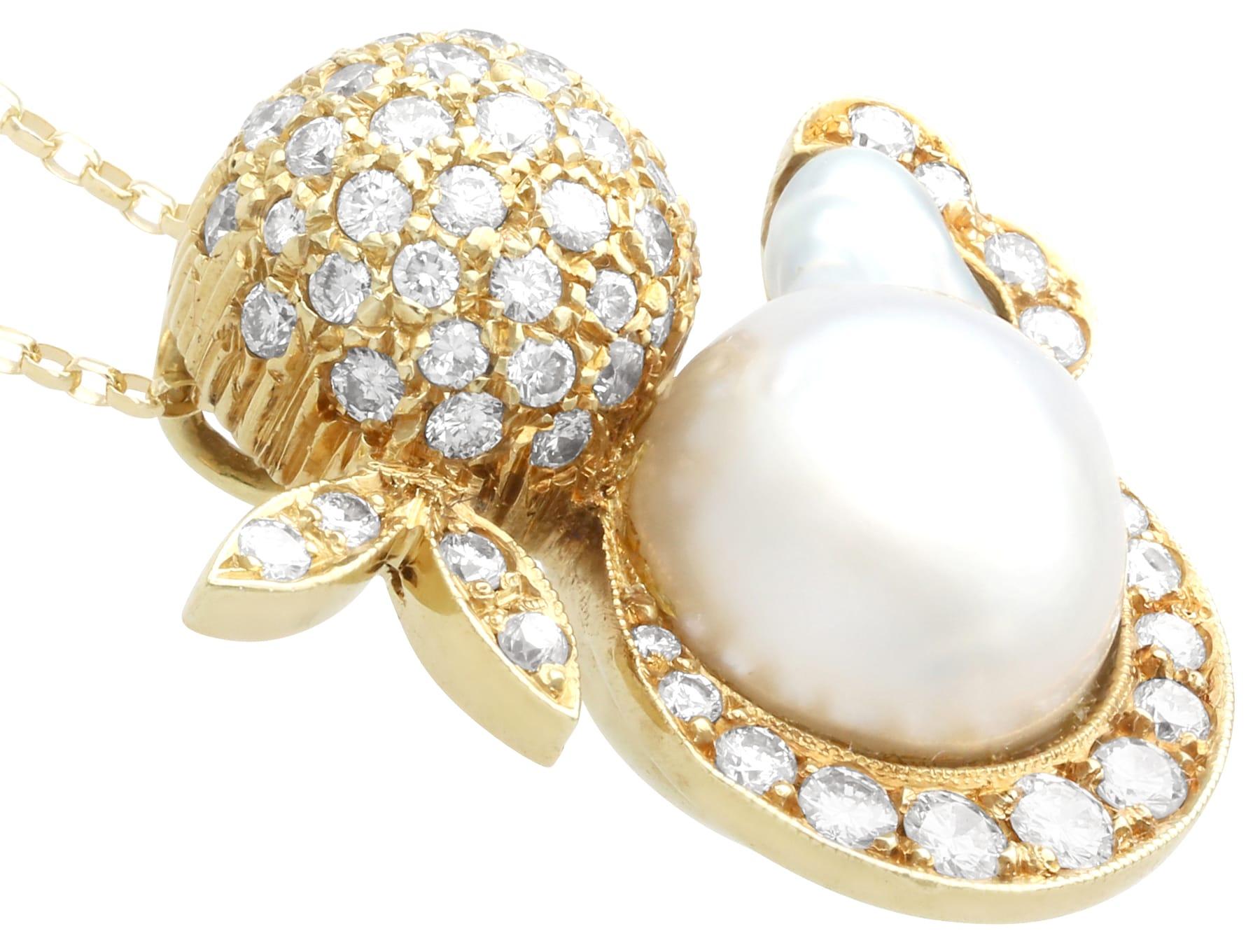 Collier vintage en or jaune 14 carats, perles et diamants de 1,23 carat Excellent état - En vente à Jesmond, Newcastle Upon Tyne