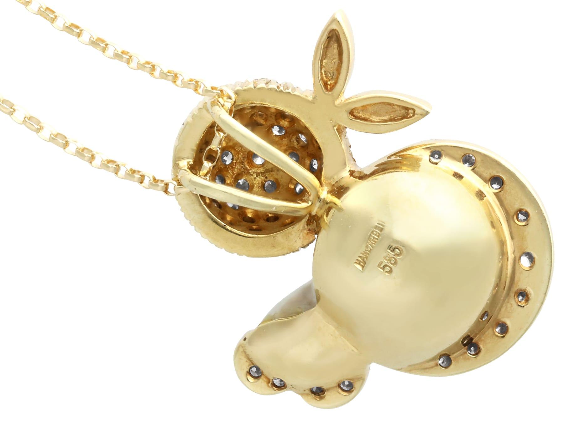 Collier vintage en or jaune 14 carats, perles et diamants de 1,23 carat Unisexe en vente