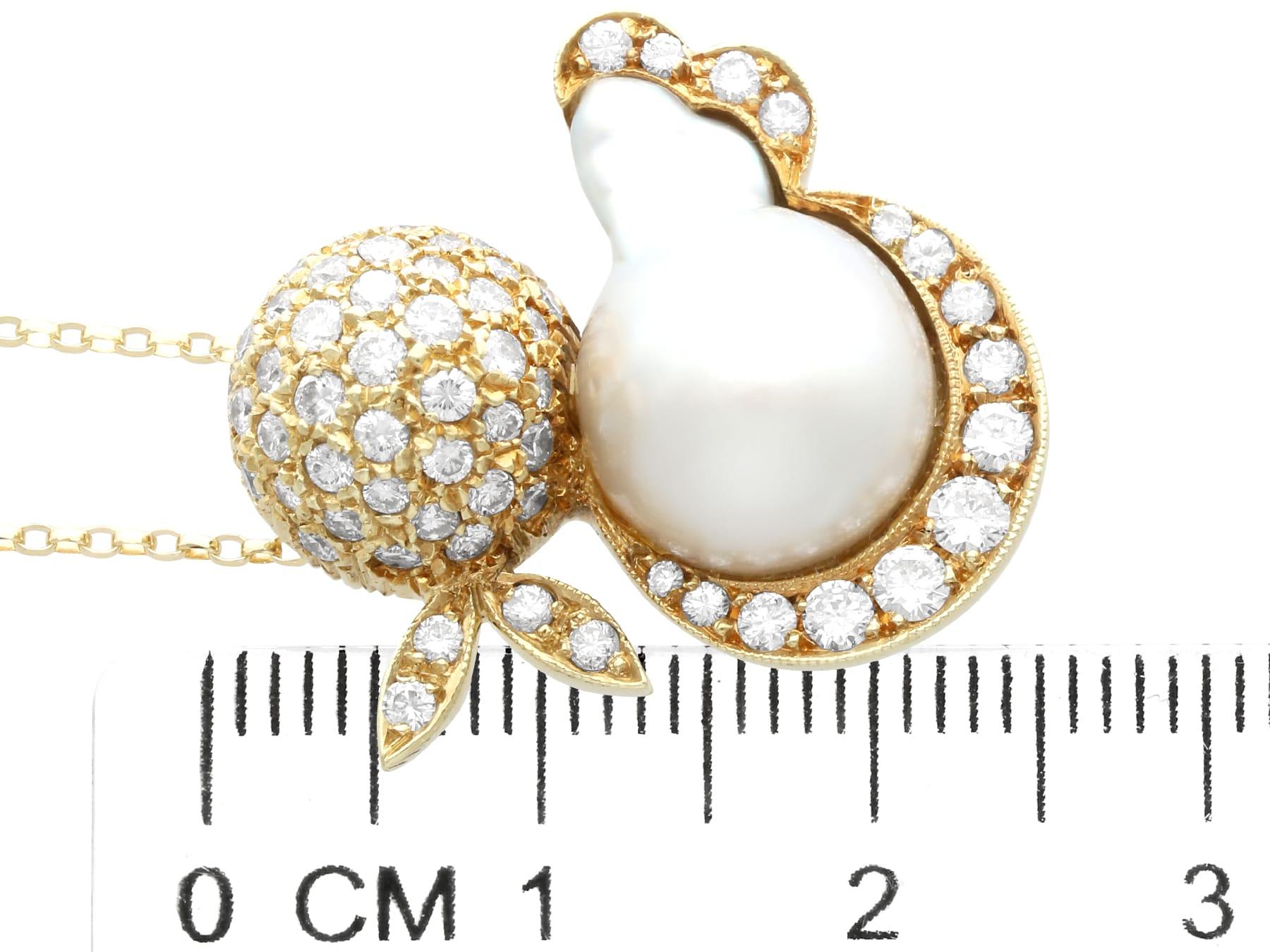 Collier vintage en or jaune 14 carats, perles et diamants de 1,23 carat en vente 1