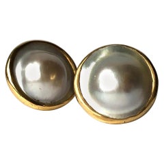 Vintage Blister Pearl and 18 Carat Gold Stud Earrings