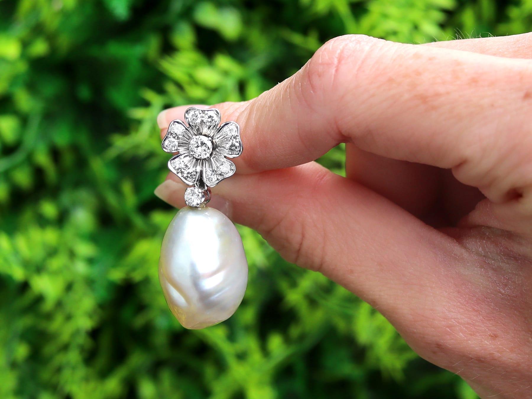 A stunning, fine and impressive pair of vintage 1.90 carat diamond and blister pearl, platinum and 18 karat white gold drop earrings; part of our diverse vintage jewellery and estate jewelry collections

These stunning and large pearl and diamond