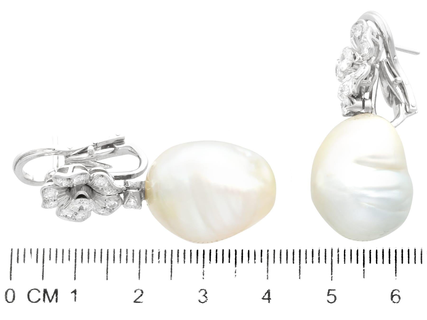 Vintage Blister Pearl and 1.90 Carat Diamond Platinum Drop Earrings For Sale 3