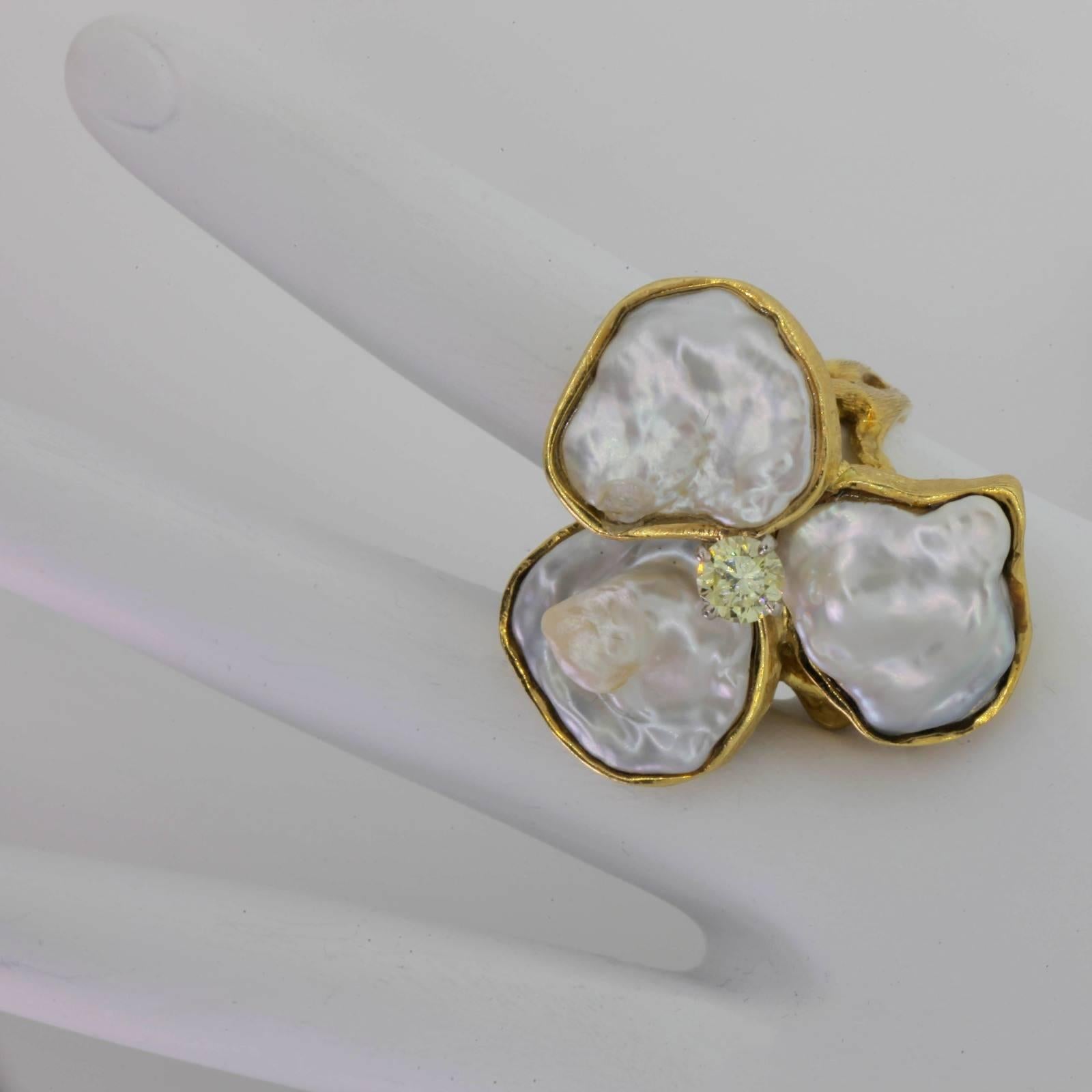 Artisan Vintage Blister Pearls Gold Ring