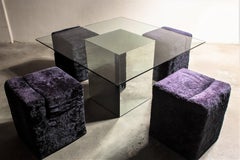 Vintage Block Table with Blocco Pouf Set by Nanda Vigo, 1970, Italy