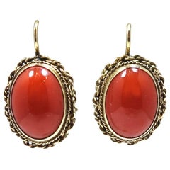 Vintage Blood Coral -14kt Gold Pierced Earrings