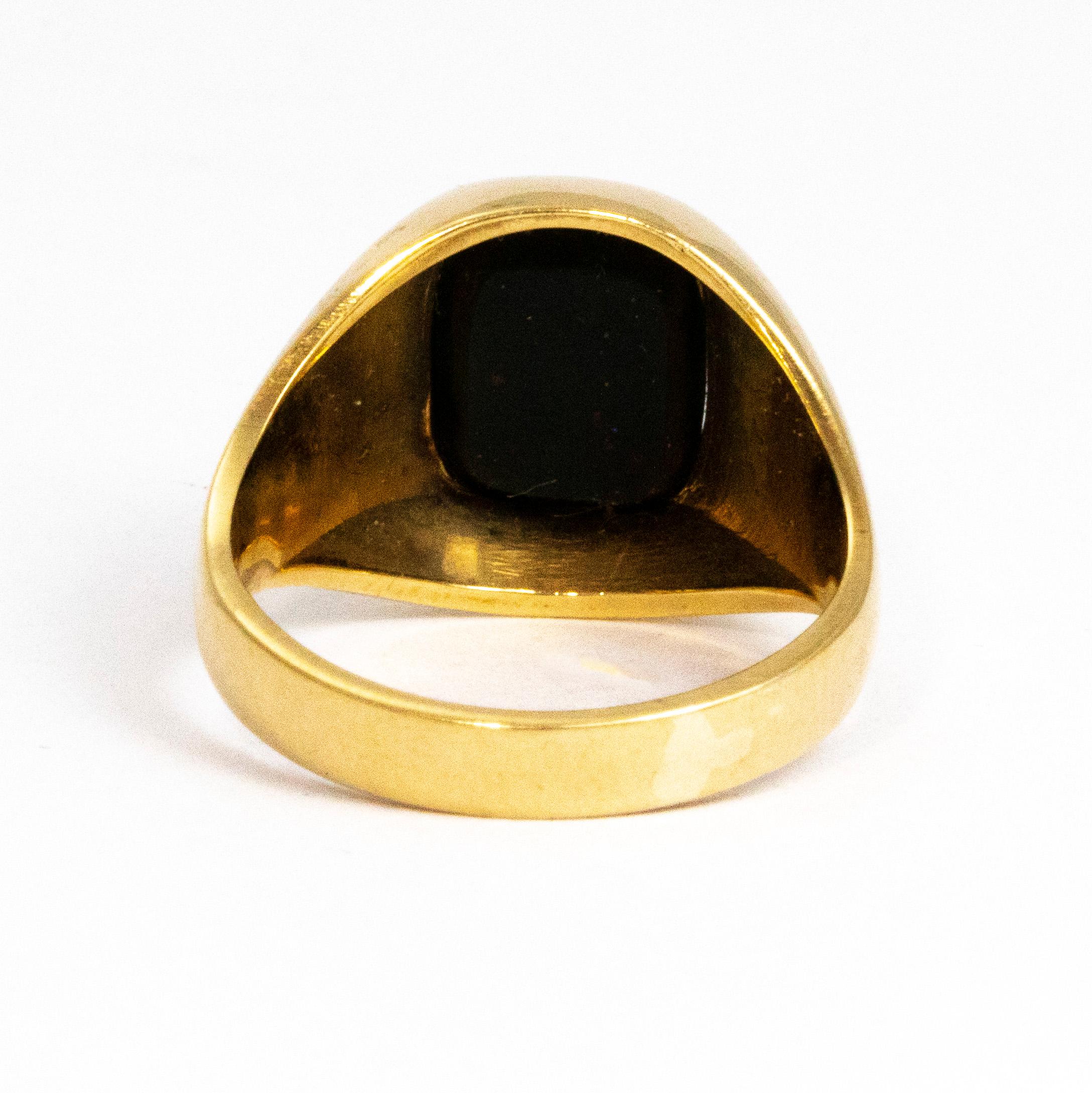 Modern Vintage Blood Stone 9 Carat Gold Signet Ring