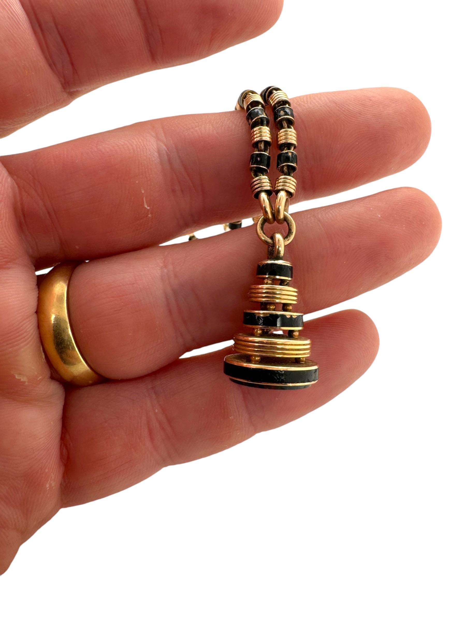 Collana vintage di pietre di sangue con smalto nero in vendita 1