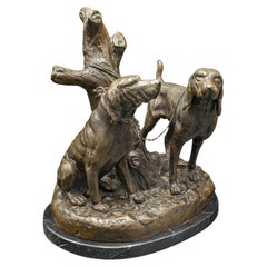 The Ornamental Bloodhound, Américain, Bronze, Marbre, Sculpture de chien, Circa Vintage 1950