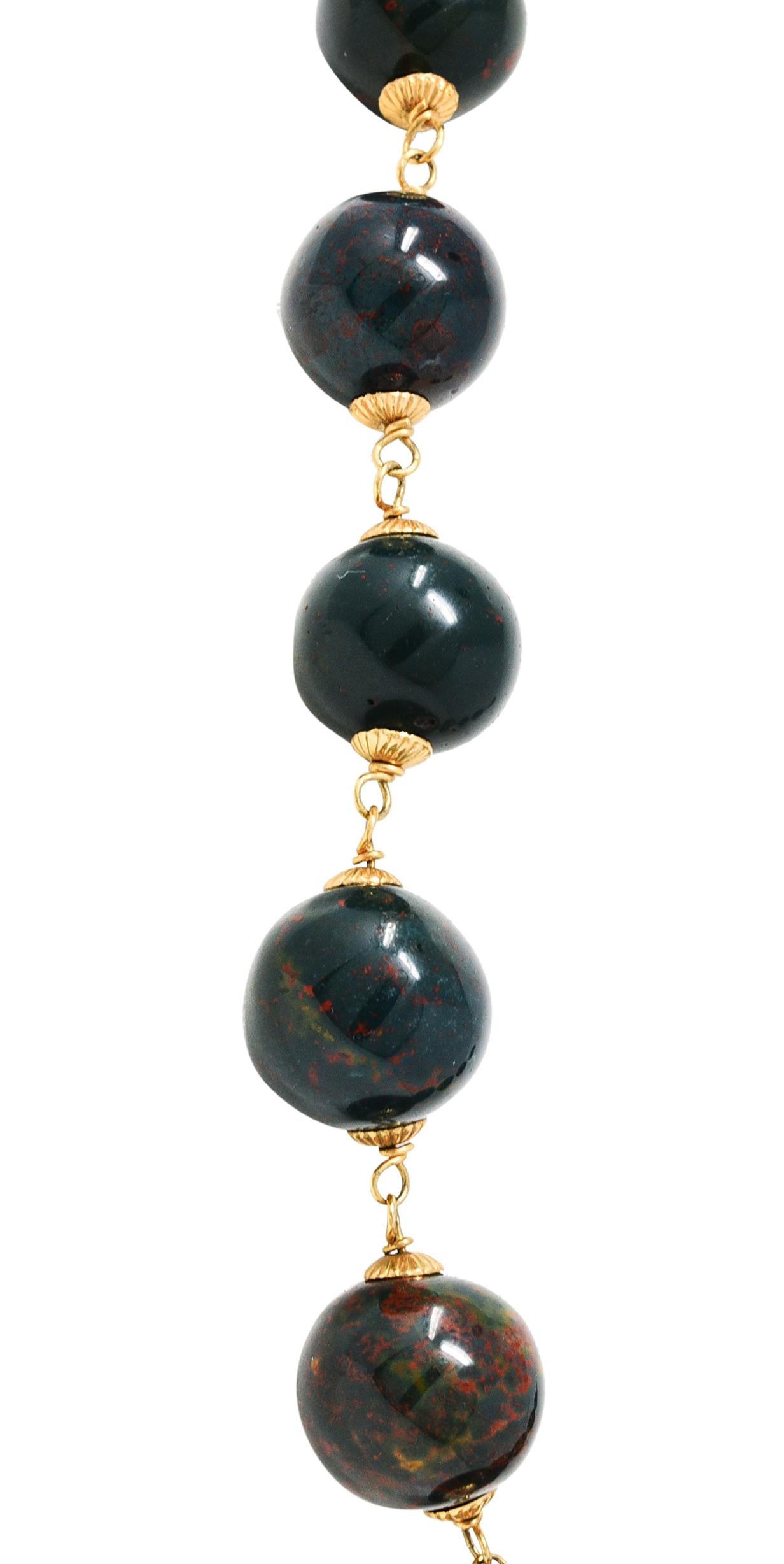 Vintage Bloodstone 14 Karat Gold Beaded Strand Necklace 2
