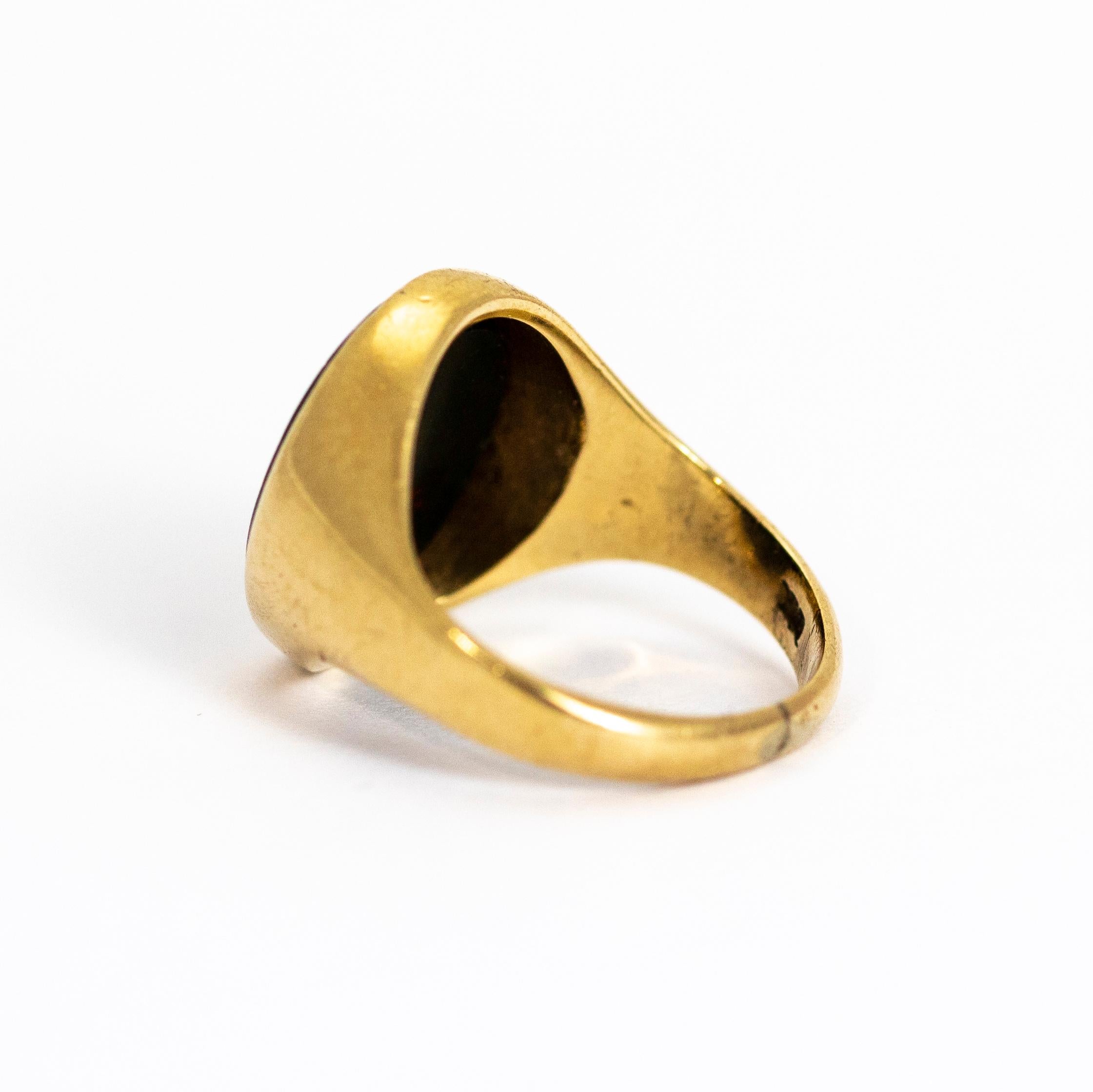 Modern Vintage Bloodstone 9 Carat Gold Signet Ring