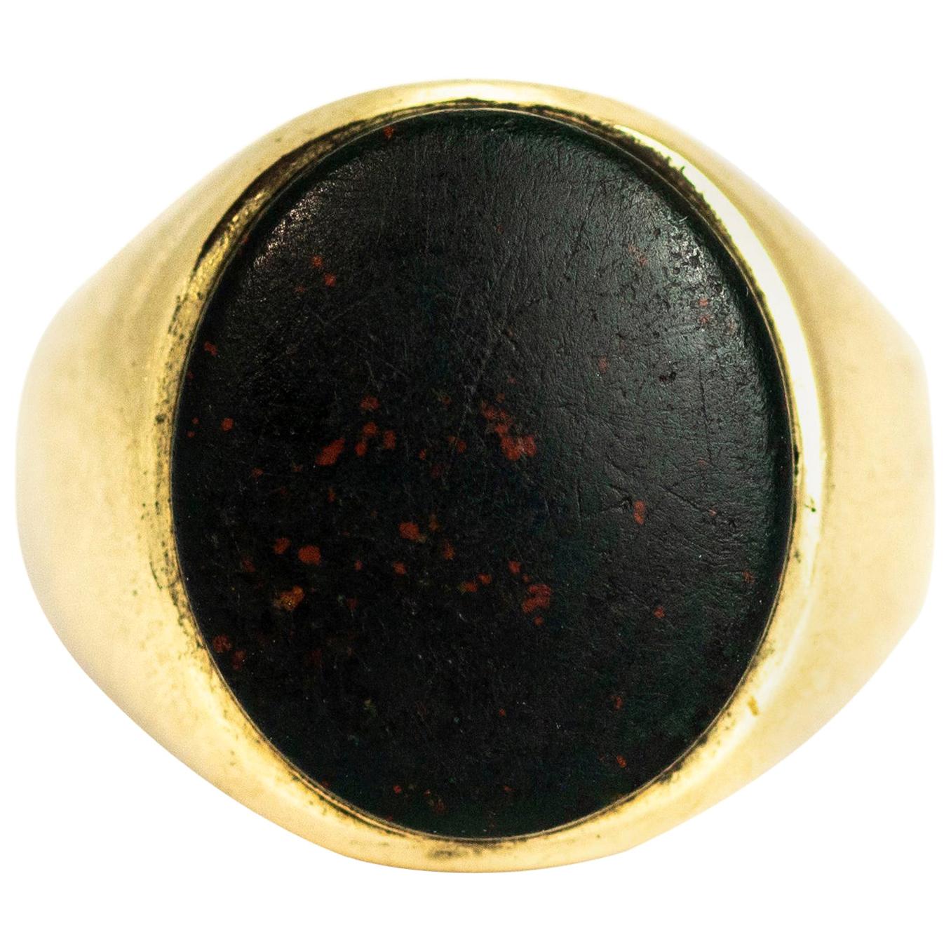 Vintage Bloodstone 9 Carat Gold Signet Ring