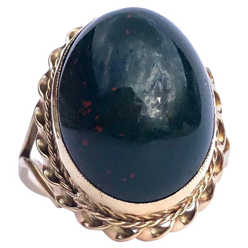 Vintage Bloodstone and 9 Carat Gold Ring For Sale