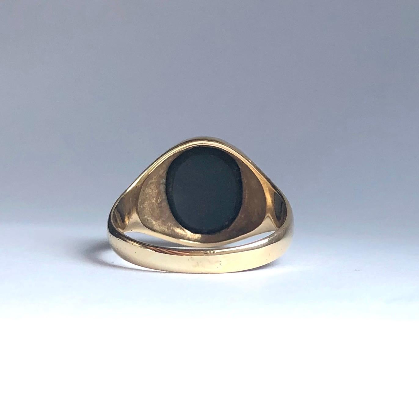 Modern Vintage Bloodstone and 9 Carat Gold Signet Ring