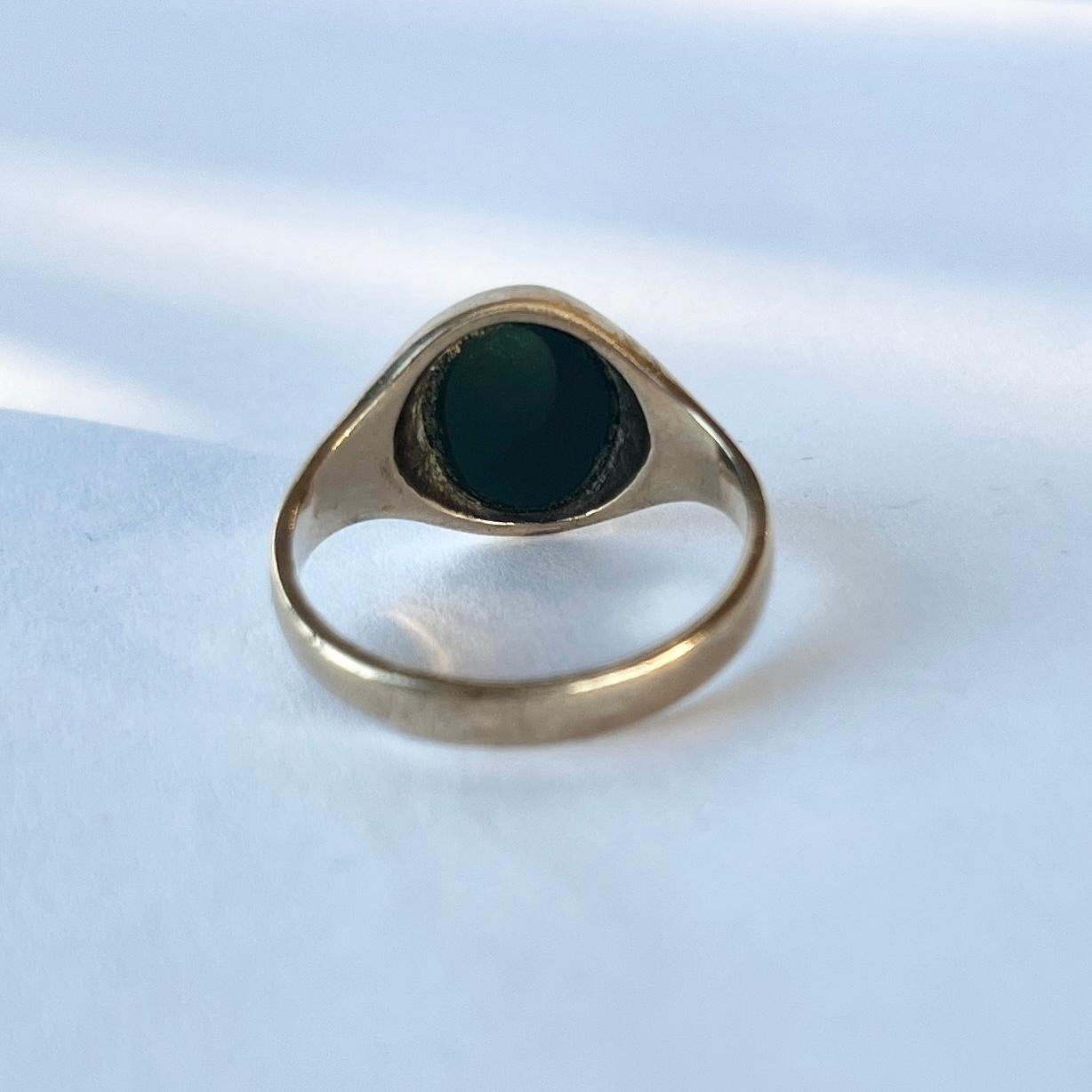 Women's or Men's Vintage Bloodstone and 9 Carat Gold Signet Ring For Sale