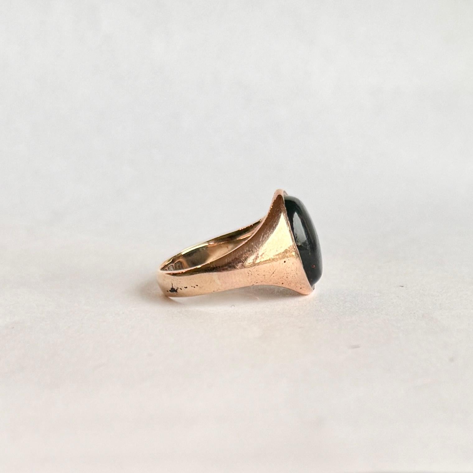 Women's or Men's Vintage Bloodstone and 9 Carat Gold Signet Ring For Sale